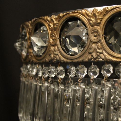 FRENCH GILDED BRASS CRYSTAL 6 LIGHT ANTIQUE PLAFFONIER - ADDITIONAL PHOTO 7