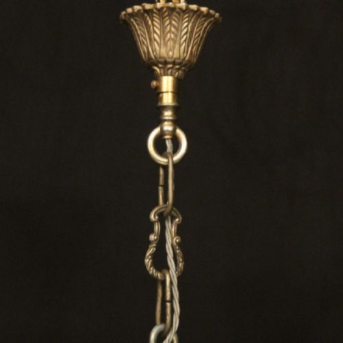 FRENCH GILDED BRASS CRYSTAL 6 LIGHT ANTIQUE PLAFFONIER - ADDITIONAL PHOTO 9