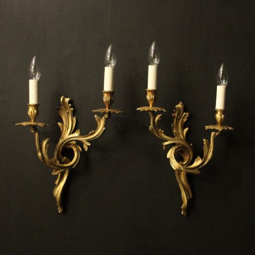 french 19th c pair of gilded bronze antique wall sconces - CATEGORY: ANTIQUE LIGHTING - DATED 19TH CENTURY