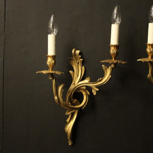 FRENCH 19TH C PAIR OF GILDED BRONZE ANTIQUE WALL SCONCES - ADDITIONAL PHOTO 1