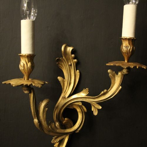 FRENCH 19TH C PAIR OF GILDED BRONZE ANTIQUE WALL SCONCES - ADDITIONAL PHOTO 2