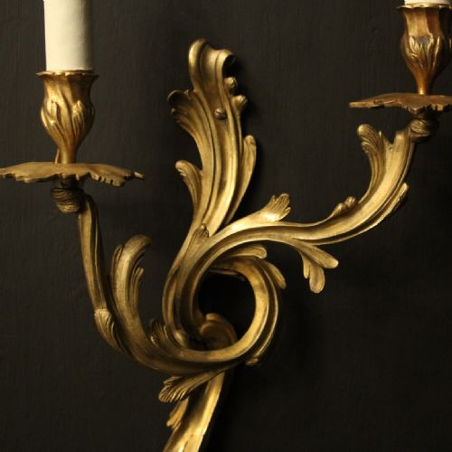 FRENCH 19TH C PAIR OF GILDED BRONZE ANTIQUE WALL SCONCES - ADDITIONAL PHOTO 5