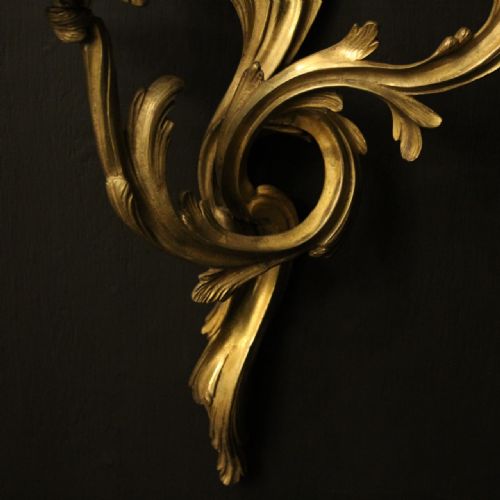 FRENCH 19TH C PAIR OF GILDED BRONZE ANTIQUE WALL SCONCES - ADDITIONAL PHOTO 6