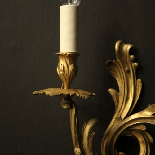 FRENCH 19TH C PAIR OF GILDED BRONZE ANTIQUE WALL SCONCES - ADDITIONAL PHOTO 7