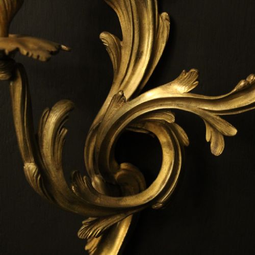 FRENCH 19TH C PAIR OF GILDED BRONZE ANTIQUE WALL SCONCES - ADDITIONAL PHOTO 8