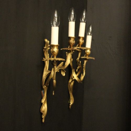FRENCH 19TH C PAIR OF GILDED BRONZE ANTIQUE WALL SCONCES - ADDITIONAL PHOTO 9