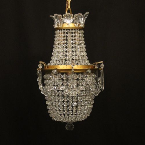 french small tent waterfall triple light antique chandelier - CATEGORY: ANTIQUE LIGHTING - DATED 1920