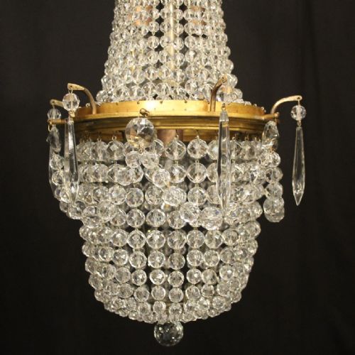 FRENCH SMALL TENT WATERFALL TRIPLE LIGHT ANTIQUE CHANDELIER - ADDITIONAL PHOTO 1