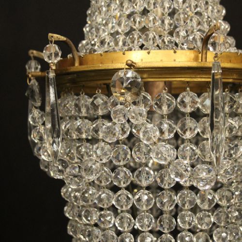 FRENCH SMALL TENT WATERFALL TRIPLE LIGHT ANTIQUE CHANDELIER - ADDITIONAL PHOTO 2