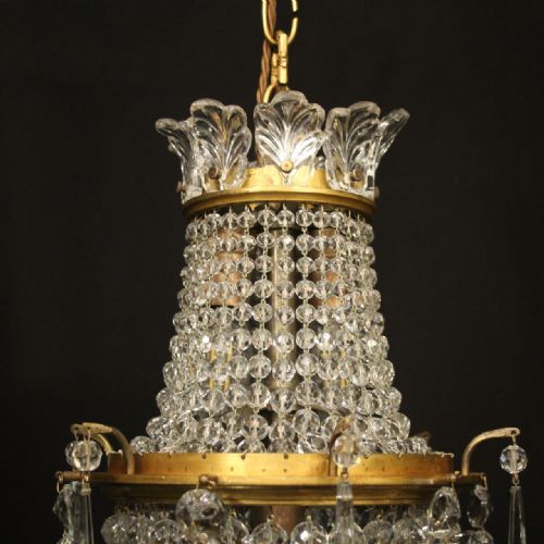 FRENCH SMALL TENT WATERFALL TRIPLE LIGHT ANTIQUE CHANDELIER - ADDITIONAL PHOTO 3