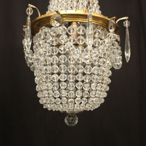 FRENCH SMALL TENT WATERFALL TRIPLE LIGHT ANTIQUE CHANDELIER - ADDITIONAL PHOTO 5