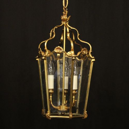 french gilded bronze antique hall lantern - CATEGORY: ANTIQUE LIGHTING - DATED 1920