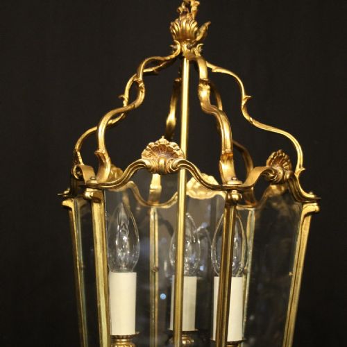 FRENCH GILDED BRONZE ANTIQUE HALL LANTERN - ADDITIONAL PHOTO 3