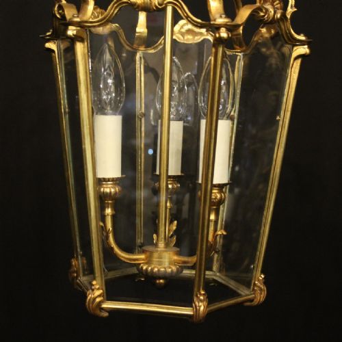 FRENCH GILDED BRONZE ANTIQUE HALL LANTERN - ADDITIONAL PHOTO 4