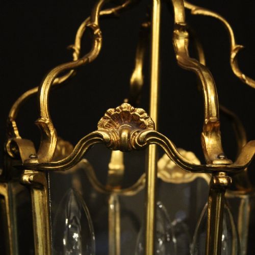 FRENCH GILDED BRONZE ANTIQUE HALL LANTERN - ADDITIONAL PHOTO 5