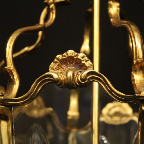 FRENCH GILDED BRONZE ANTIQUE HALL LANTERN - ADDITIONAL PHOTO 6