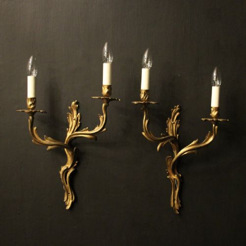 french pair of gilded bronze antique wall sconces - CATEGORY: ANTIQUE LIGHTING - DATED 19TH CENTURY