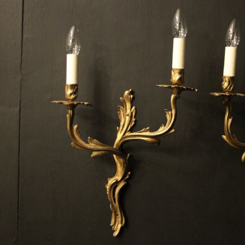FRENCH PAIR OF GILDED BRONZE ANTIQUE WALL SCONCES - ADDITIONAL PHOTO 1