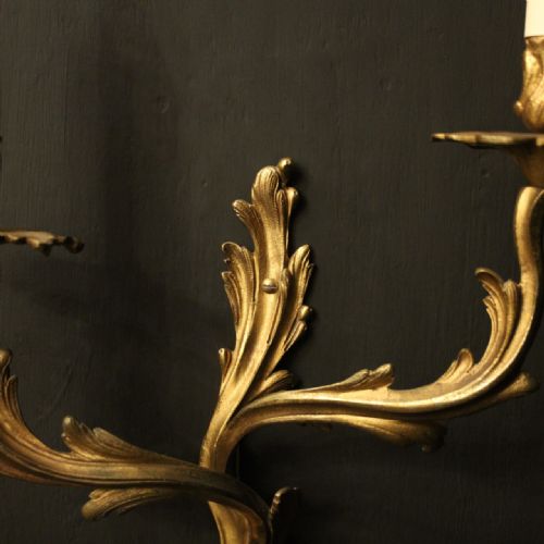 FRENCH PAIR OF GILDED BRONZE ANTIQUE WALL SCONCES - ADDITIONAL PHOTO 2