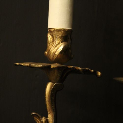 FRENCH PAIR OF GILDED BRONZE ANTIQUE WALL SCONCES - ADDITIONAL PHOTO 5