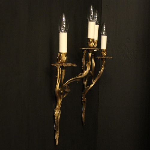 FRENCH PAIR OF GILDED BRONZE ANTIQUE WALL SCONCES - ADDITIONAL PHOTO 9