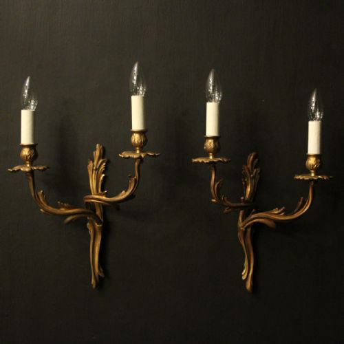 french pair of gilded brass antique wall lights - CATEGORY: ANTIQUE LIGHTING - DATED 1920