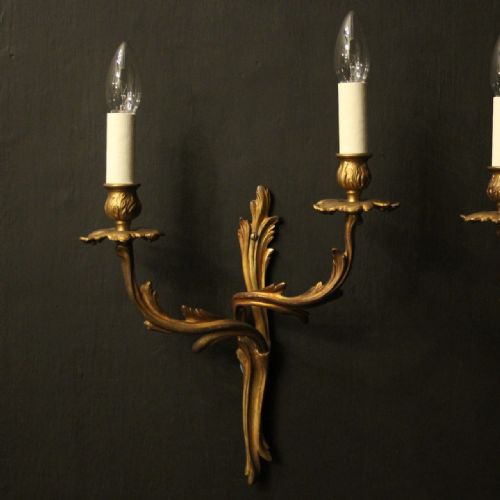 FRENCH PAIR OF GILDED BRASS ANTIQUE WALL LIGHTS - ADDITIONAL PHOTO 1