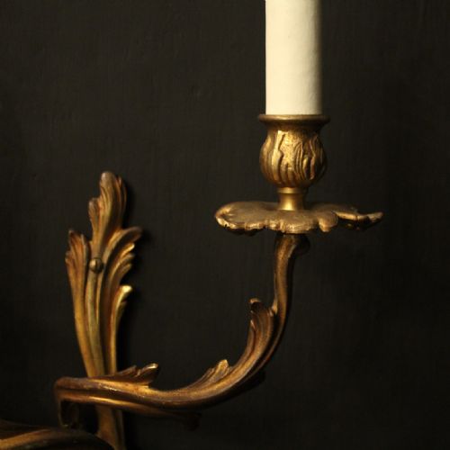 FRENCH PAIR OF GILDED BRASS ANTIQUE WALL LIGHTS - ADDITIONAL PHOTO 2