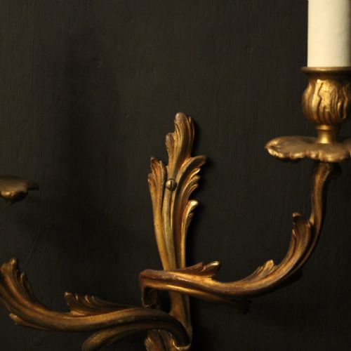 FRENCH PAIR OF GILDED BRASS ANTIQUE WALL LIGHTS - ADDITIONAL PHOTO 3