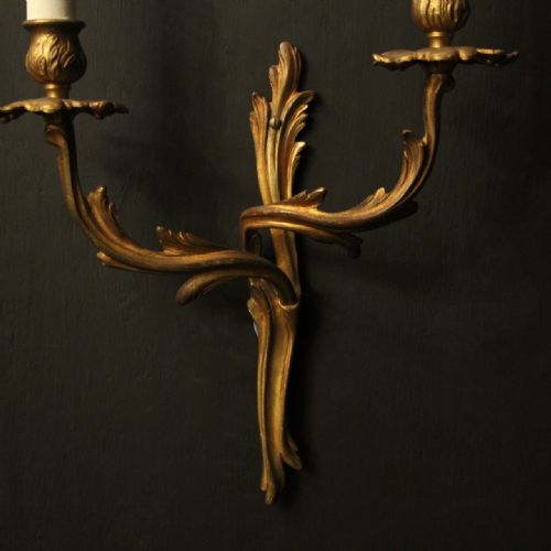 FRENCH PAIR OF GILDED BRASS ANTIQUE WALL LIGHTS - ADDITIONAL PHOTO 4