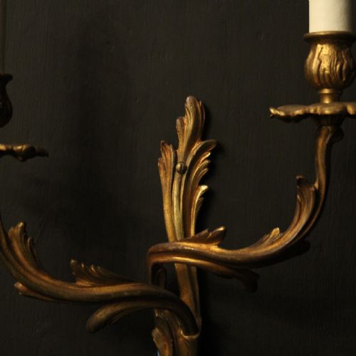 FRENCH PAIR OF GILDED BRASS ANTIQUE WALL LIGHTS - ADDITIONAL PHOTO 5