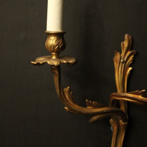 FRENCH PAIR OF GILDED BRASS ANTIQUE WALL LIGHTS - ADDITIONAL PHOTO 7