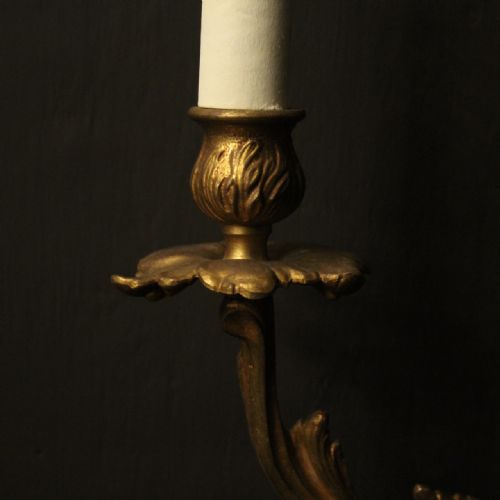 FRENCH PAIR OF GILDED BRASS ANTIQUE WALL LIGHTS - ADDITIONAL PHOTO 8