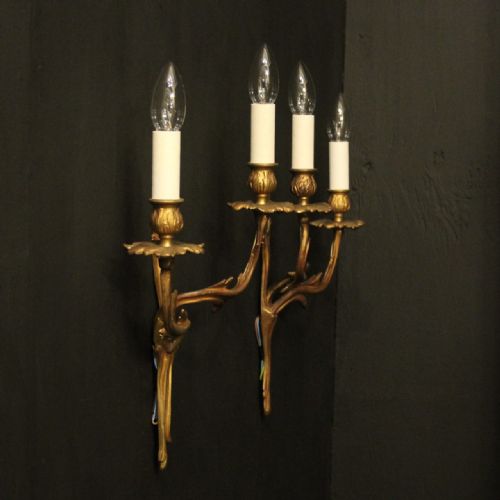 FRENCH PAIR OF GILDED BRASS ANTIQUE WALL LIGHTS - ADDITIONAL PHOTO 9