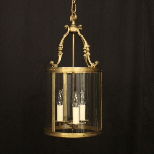 french gilded brass triple light antique lantern - CATEGORY: ANTIQUE LIGHTING - DATED 1920