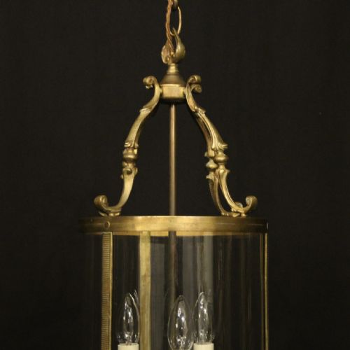FRENCH GILDED BRASS TRIPLE LIGHT ANTIQUE LANTERN - ADDITIONAL PHOTO 2