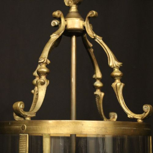 FRENCH GILDED BRASS TRIPLE LIGHT ANTIQUE LANTERN - ADDITIONAL PHOTO 3
