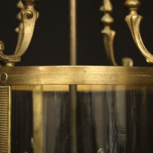 FRENCH GILDED BRASS TRIPLE LIGHT ANTIQUE LANTERN - ADDITIONAL PHOTO 4