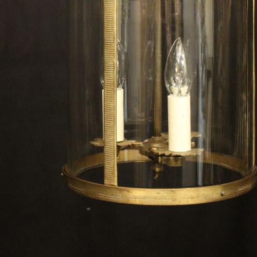 FRENCH GILDED BRASS TRIPLE LIGHT ANTIQUE LANTERN - ADDITIONAL PHOTO 7