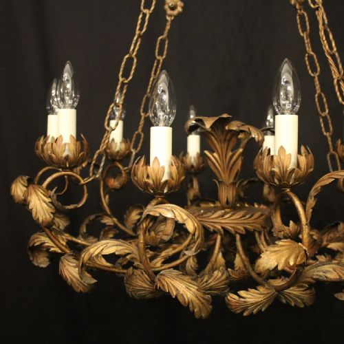 FRENCH GILDED TOLEWARE 10 LIGHT ANTIQUE CHANDELIER - ADDITIONAL PHOTO 2