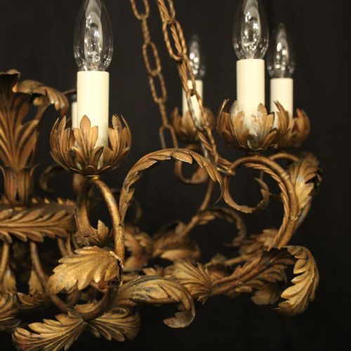 FRENCH GILDED TOLEWARE 10 LIGHT ANTIQUE CHANDELIER - ADDITIONAL PHOTO 3