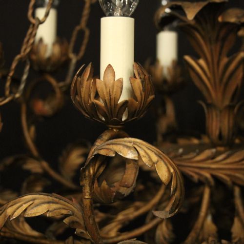 FRENCH GILDED TOLEWARE 10 LIGHT ANTIQUE CHANDELIER - ADDITIONAL PHOTO 4