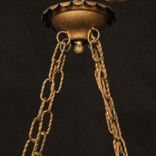 FRENCH GILDED TOLEWARE 10 LIGHT ANTIQUE CHANDELIER - ADDITIONAL PHOTO 9
