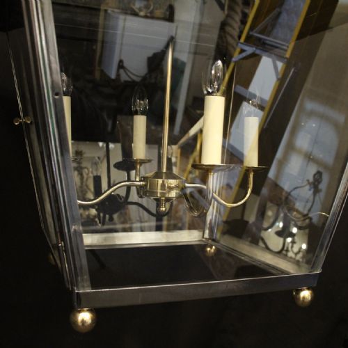 LARGE OVERSIZED FRENCH STEEL BRASS 4 LIGHT LANTERN - ADDITIONAL PHOTO 8