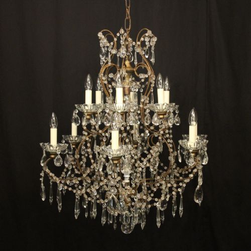 french gilded 13 light antique cage antique chandelier - CATEGORY: ANTIQUE LIGHTING - DATED 1920