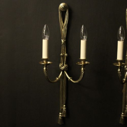FRENCH PAIR OF BRASS TWIN ARM ROPE ANTIQUE WALL LIGHTS - ADDITIONAL PHOTO 1