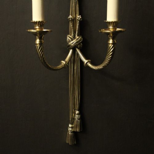 FRENCH PAIR OF BRASS TWIN ARM ROPE ANTIQUE WALL LIGHTS - ADDITIONAL PHOTO 3