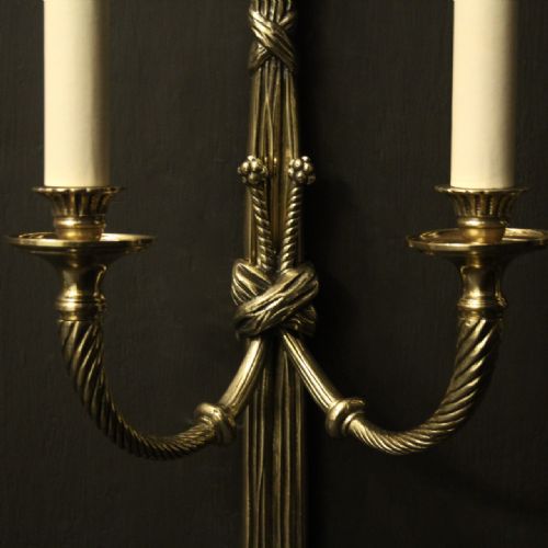 FRENCH PAIR OF BRASS TWIN ARM ROPE ANTIQUE WALL LIGHTS - ADDITIONAL PHOTO 5