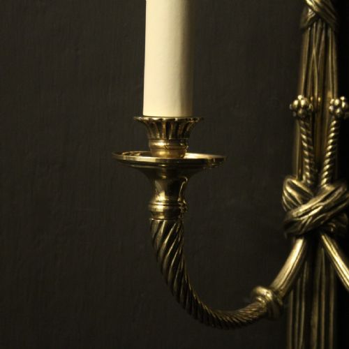 FRENCH PAIR OF BRASS TWIN ARM ROPE ANTIQUE WALL LIGHTS - ADDITIONAL PHOTO 7