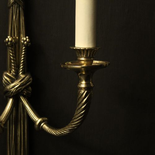FRENCH PAIR OF BRASS TWIN ARM ROPE ANTIQUE WALL LIGHTS - ADDITIONAL PHOTO 8